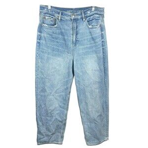 American Eagle Jeans Womens 14 Short Blue Baggy Wide Leg Super High Rise Denim